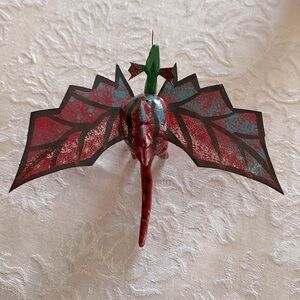 Handmade Mexican Wooden Red Flying Dinosaur Dragon with wings